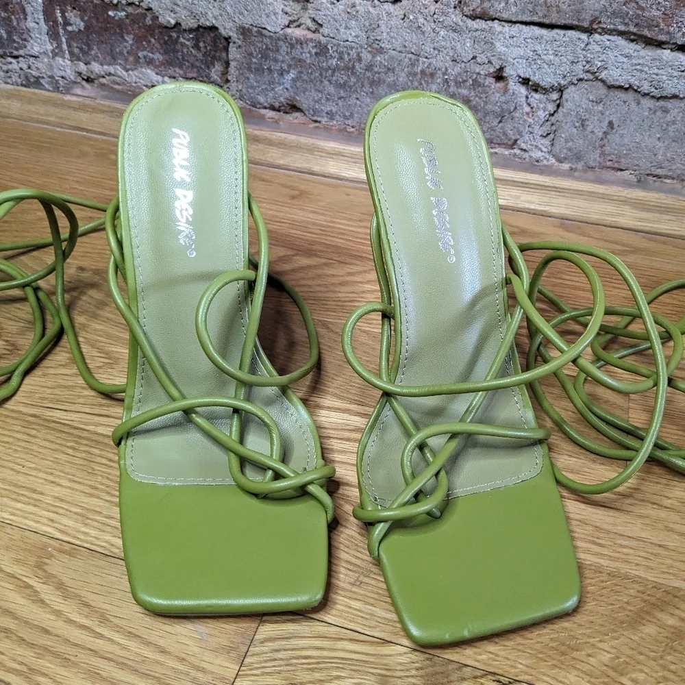 Public Desire Size 6 Olive Green Strappy Heeled Sandals - Picture 1 of 7